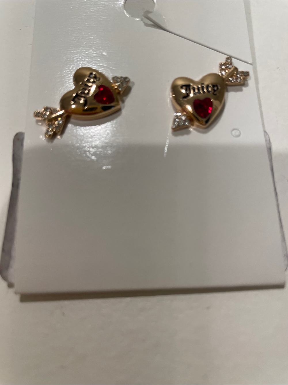 Juicy Couture Gold Heart Studs with Red Crystal